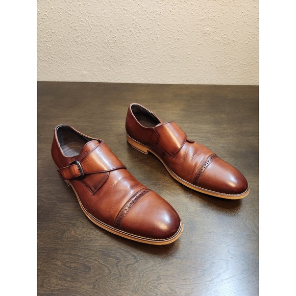 Stacy Adams Men's Brown Desmond Leather Cap Toe Monk Strap Dress Shoes Size 11.5 - Picture 1 of 7